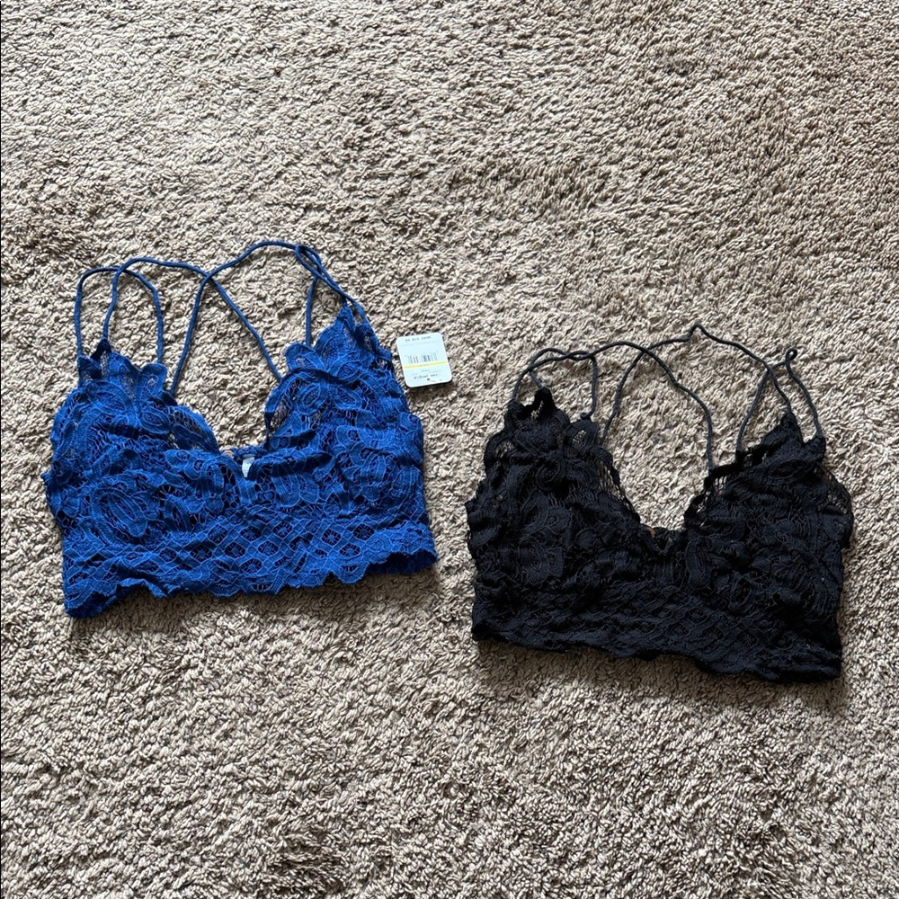 Free People Lace Bandeau Set - Blue and Black